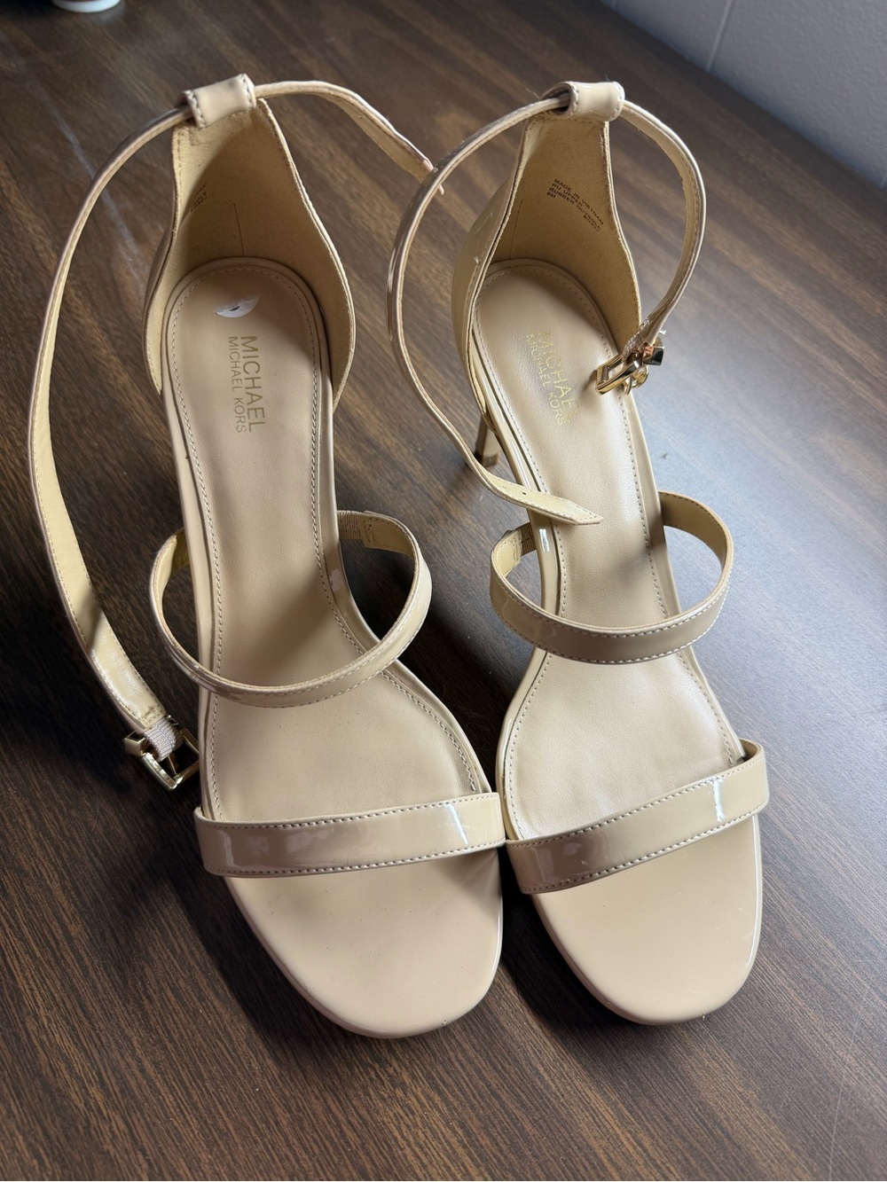 MICHAEL Michael Kors Beige Patent Leather Ankle-Strap Heels